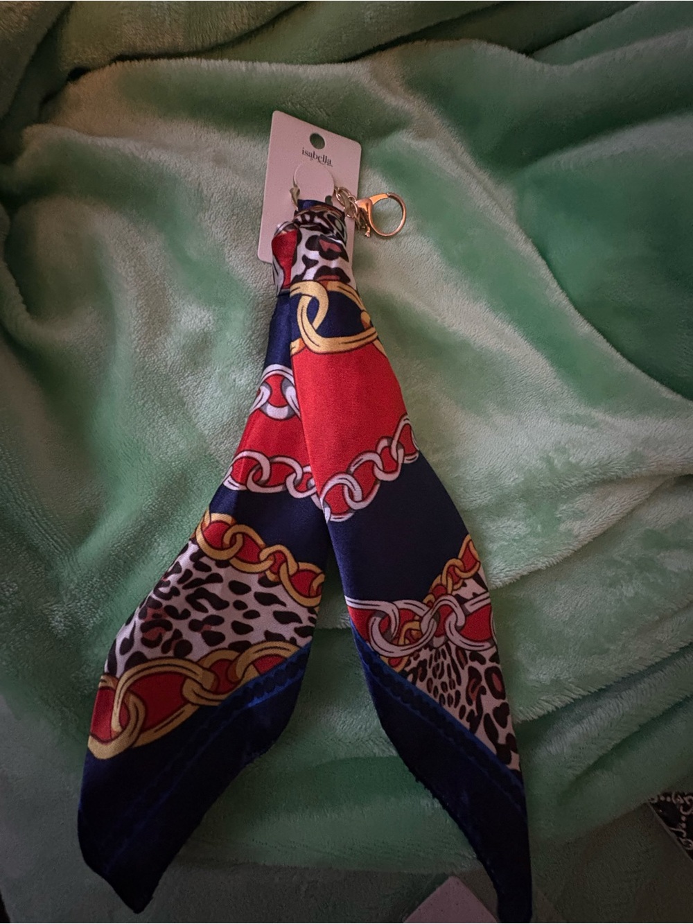 FASHION Key chain bag charm Red & Navy Chain-Print Scarf Keychain - Unbranded